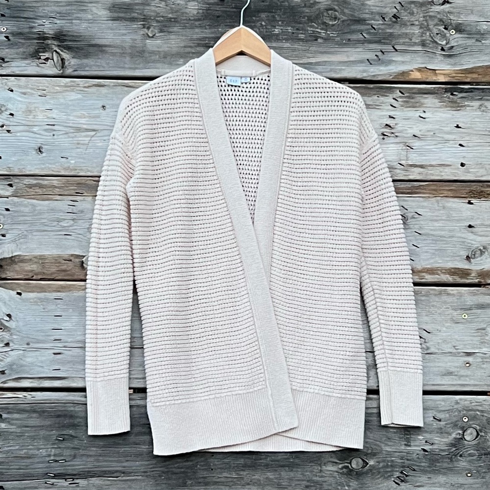 GAP Open Knit Cream Cotton Cardigan Sweater Waist Tie Women’s Size XS